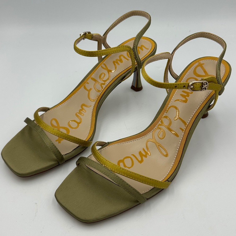 Sam Edelman Presley Sandals Wmn 8 Olive Satin Excellent Kitten Party Strappy Y2K